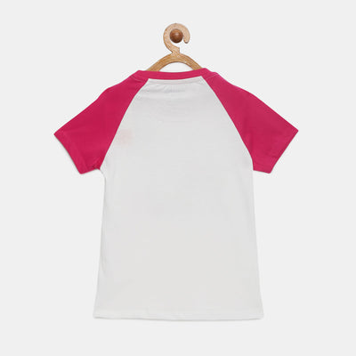 Girls Raglan Sleeve Printed Cotton T-Shirt