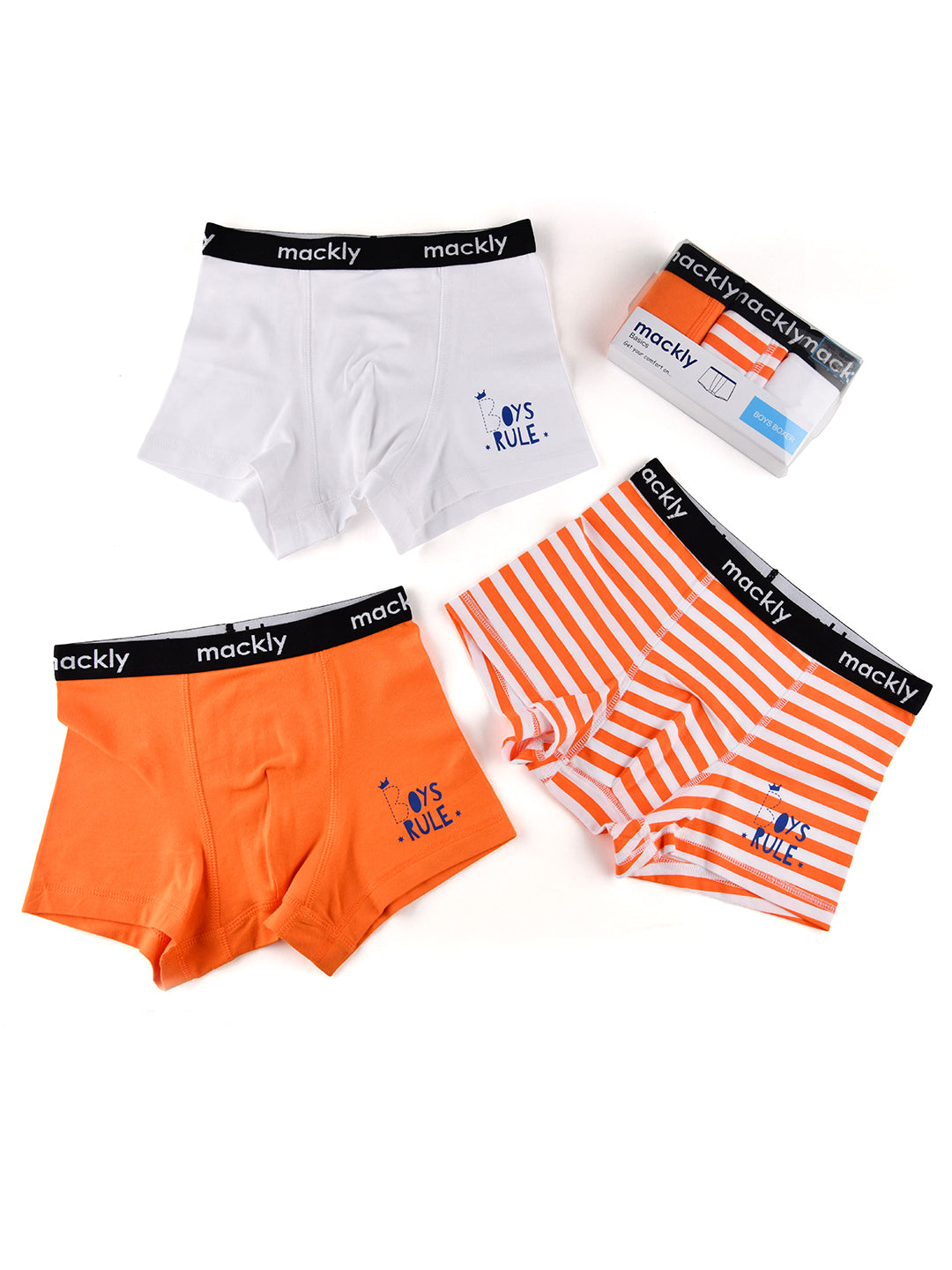White & Orange Striped Boys Boxer - Pack of 3