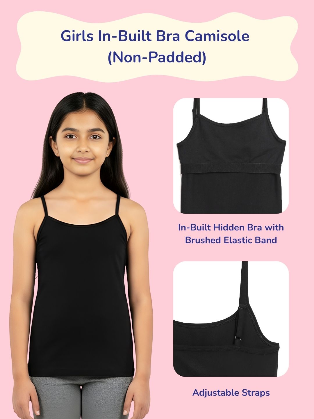 Girls Camisole with In-Built Bra - Pack of 2