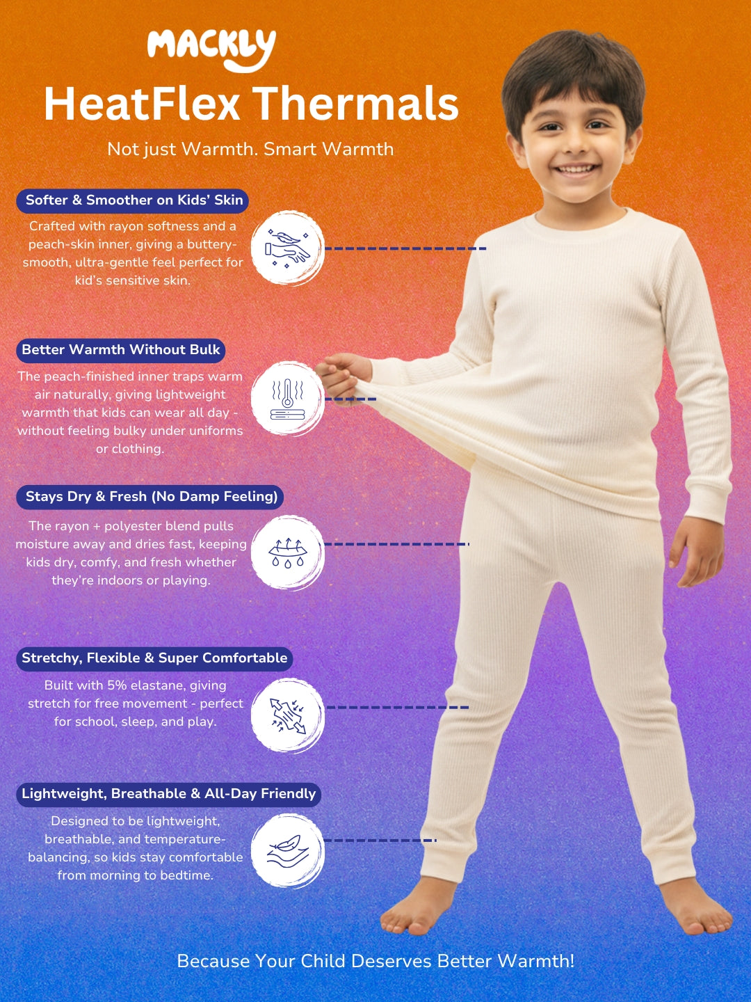 Kids Unisex HeatFlex Thermal Set - Off White