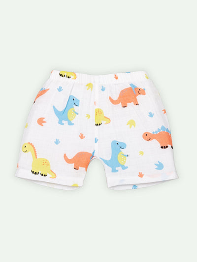 Babyclan Muslin Front Open Jabla Top & Shorts Set - Dino