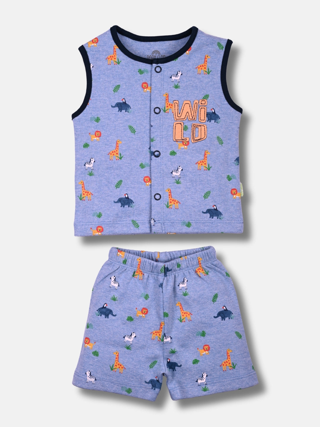 Newborn Baby Boys Sleeveless Cotton Top & Shorts Set - Front Open Printed - WILD