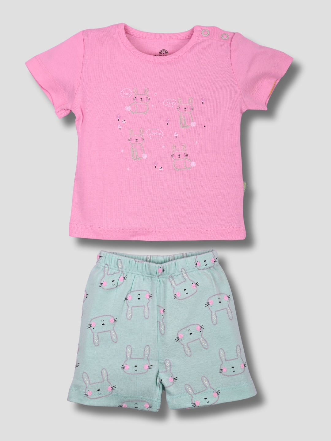 Newborn Baby Girls Cotton Top & Shorts Set - Snap Neck Printed - BABY BUNNY