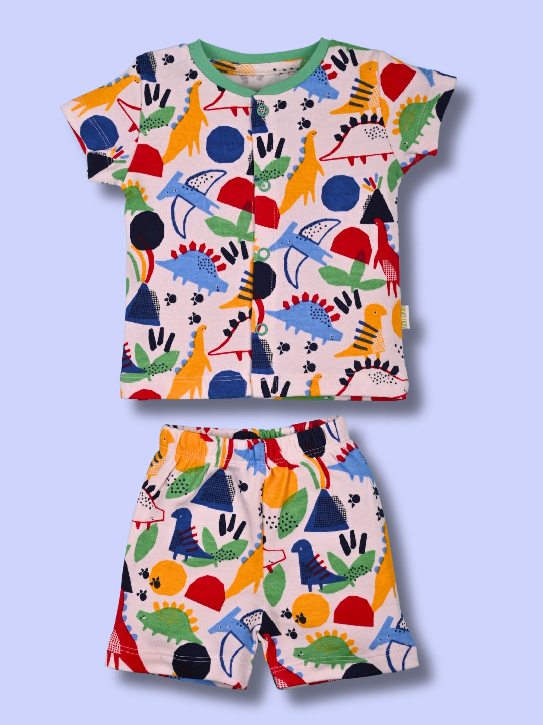 Newborn Baby Girls Cotton Top & Shorts Set - Front Open Printed - RAINBOW REX