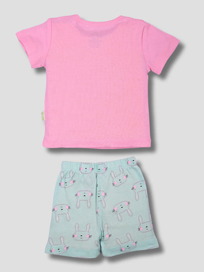 Newborn Baby Boys Cotton Top & Shorts Set - Snap Neck Printed - BABY BUNNY