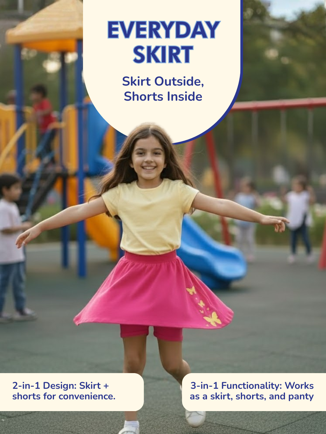 Girls Everyday Skirt | 3-in-1 Skirt with Built-in Shorts & Gusset