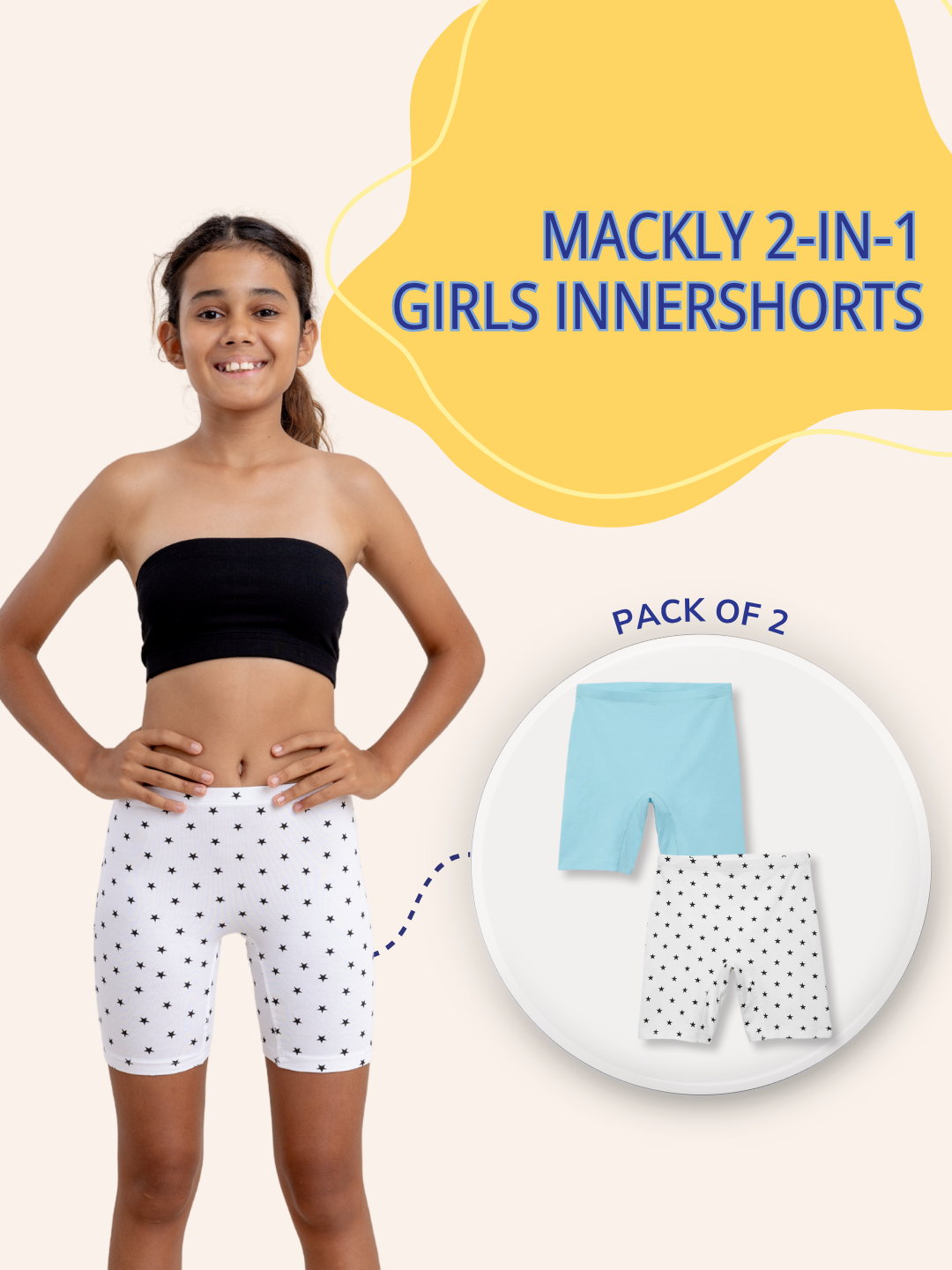 GIRLS INNERSHORTS, AQUA BLUE/TWINKLE STARS