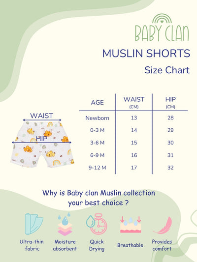 Babyclan Muslin Shorts - (Pack of 3)