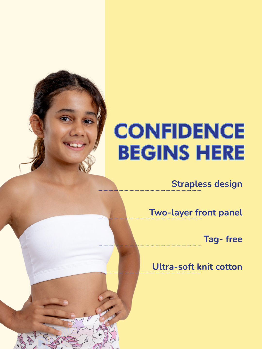 GIRLS TUBE BRA, BEIGE - PACK OF 2