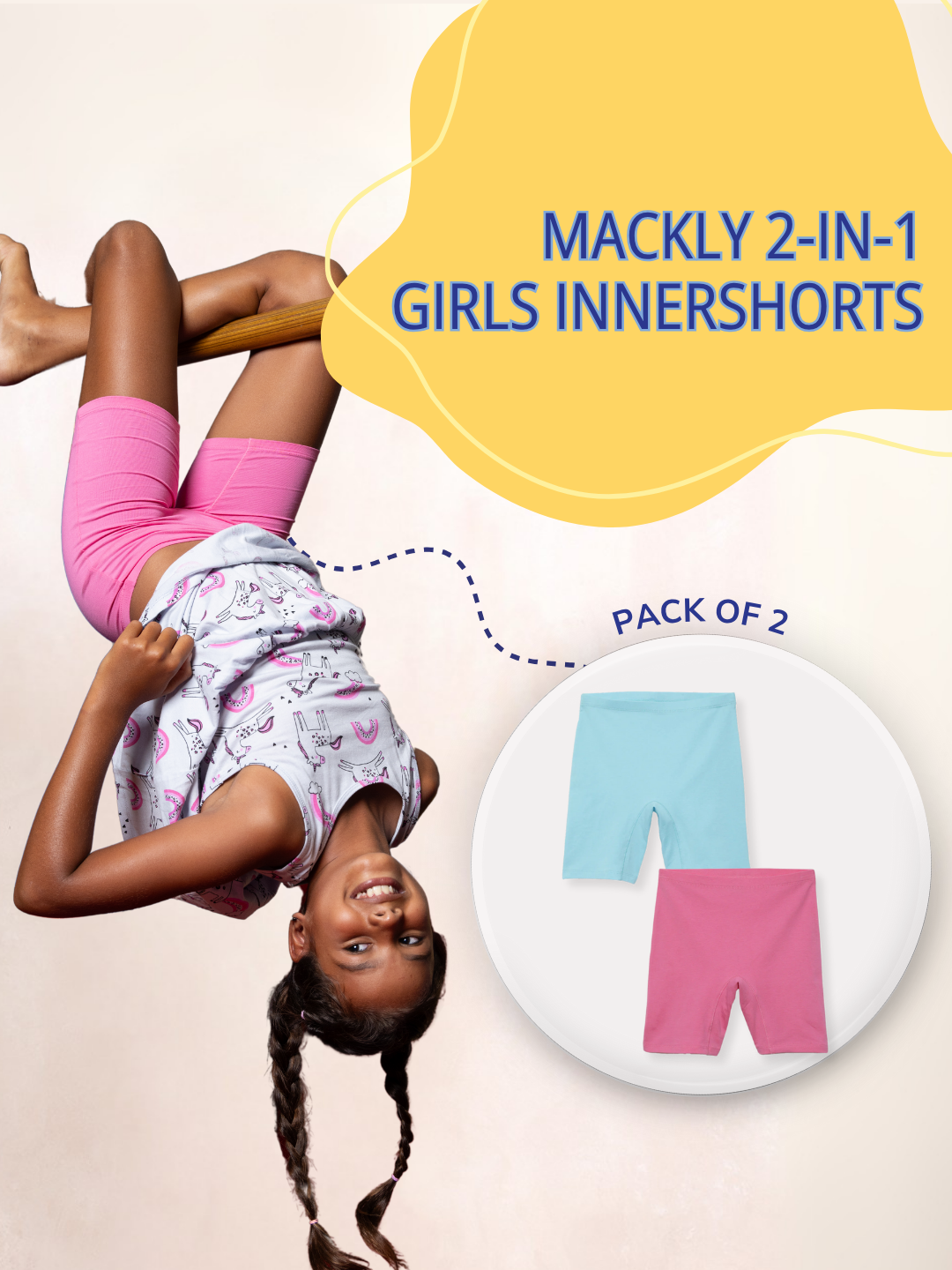 GIRLS INNERSHORTS, AQUA BLUE/FLAMINGO PINK