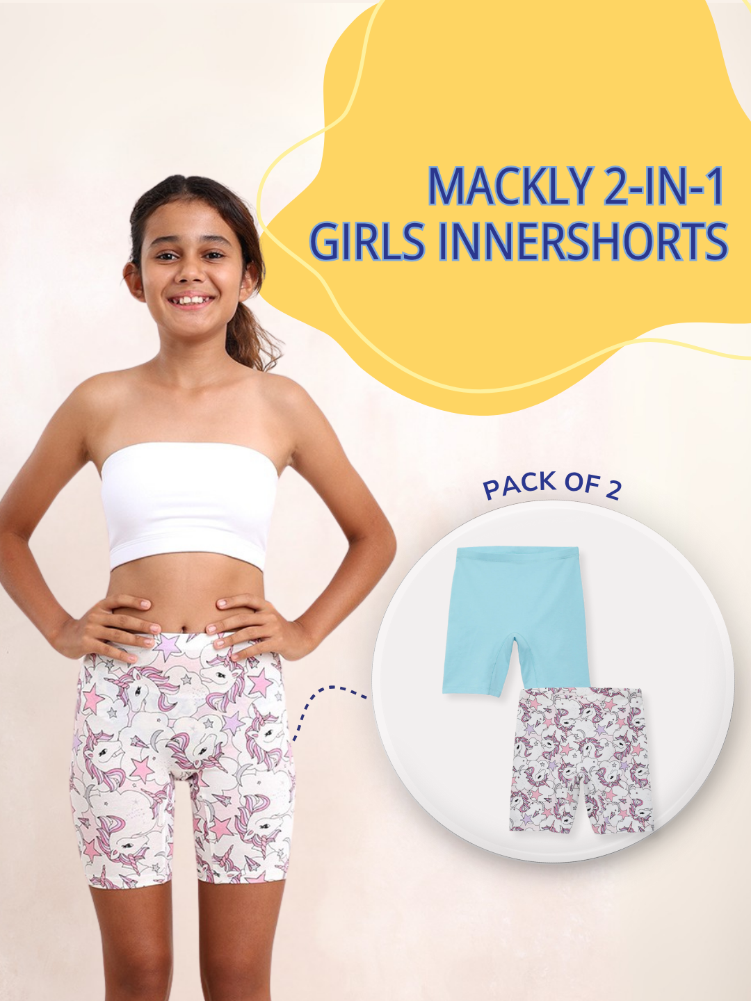GIRLS INNERSHORTS, AQUA BLUE/UNICORN PRINCESS