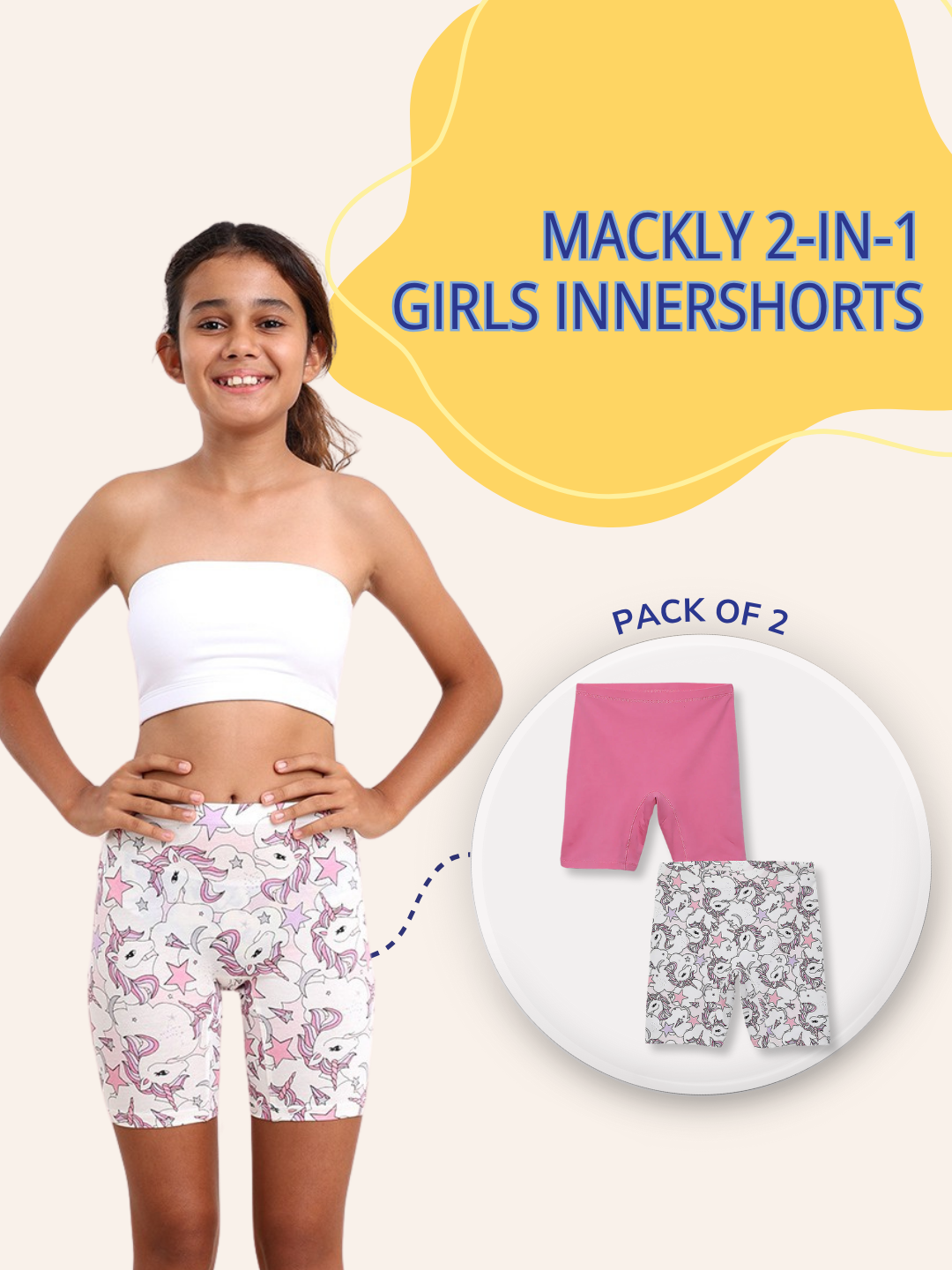 GIRLS INNERSHORTS, FLAMINGO PINK/UNICORN PRINCESS