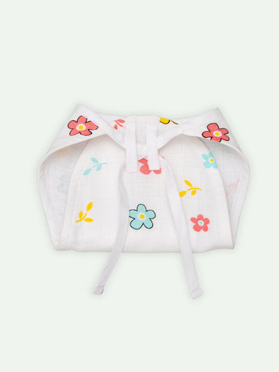 Babyclan Muslin Knotted Jabla Top & Nappy Set - Flower