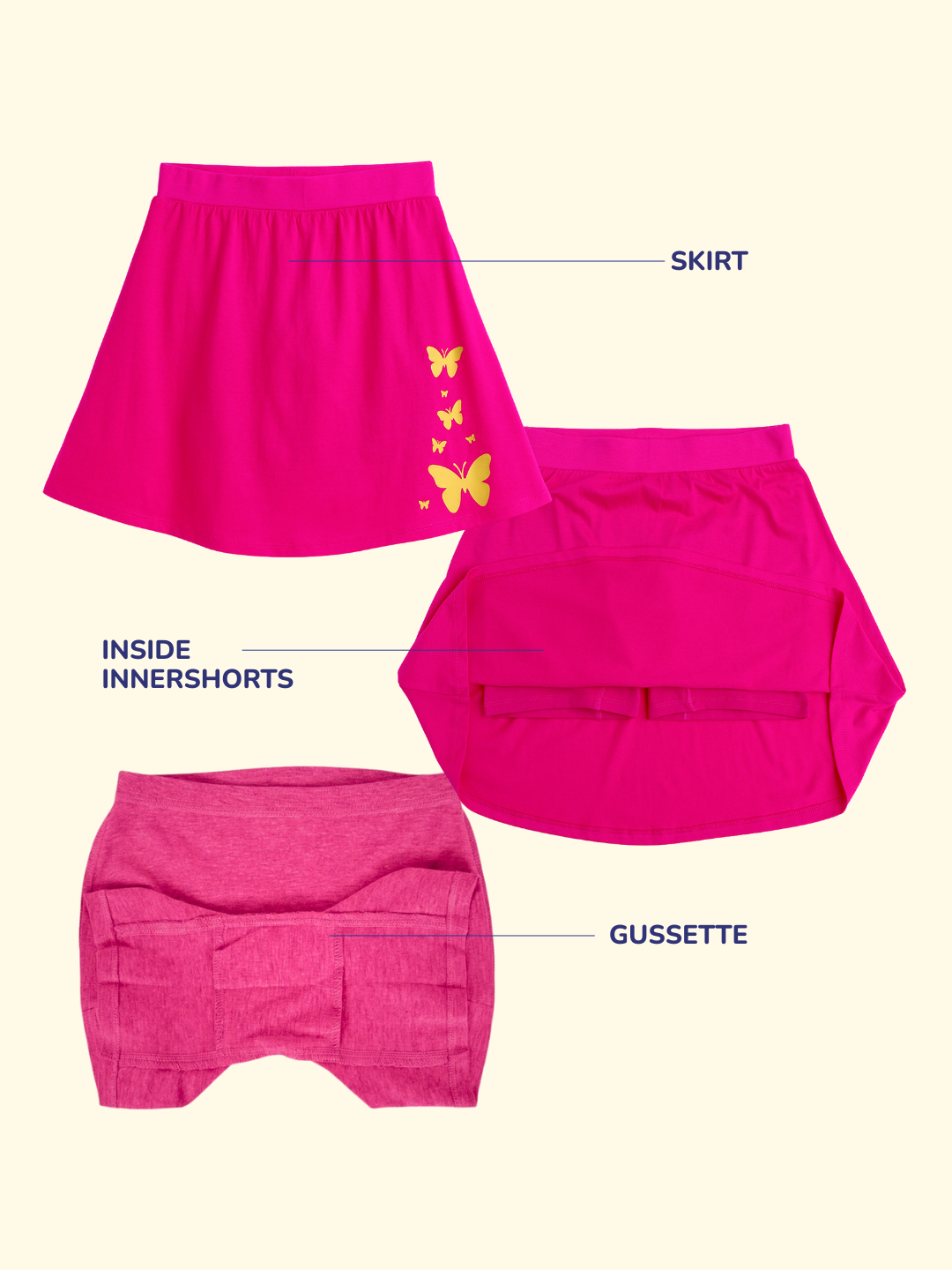 Girls Everyday Skirt | 3-in-1 Skirt with Built-in Shorts & Gusset