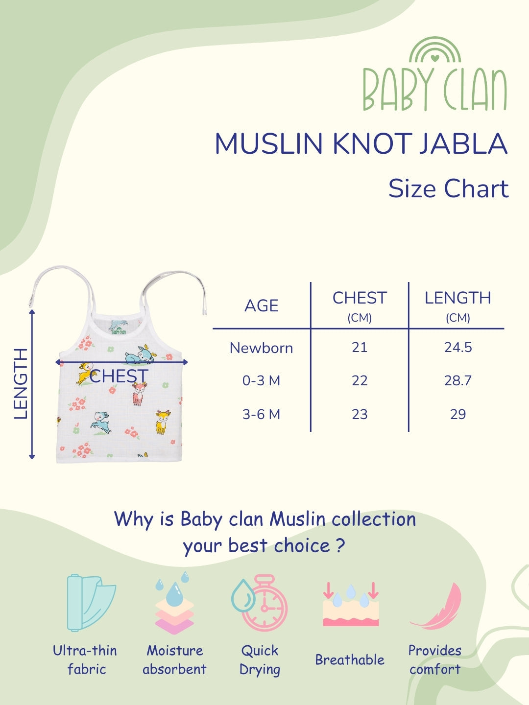 Babyclan Muslin Knotted Jabla Top & Nappy Set - Cloud