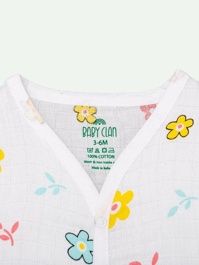 Babyclan Muslin Front Open Jabla Top & Shorts Set - Flower