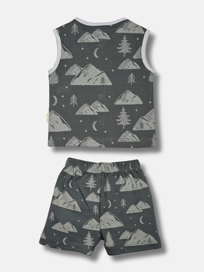 Newborn Baby Boys Sleeveless Cotton Top & Shorts Set - Front Open Printed - FLYING PAST BED TIME