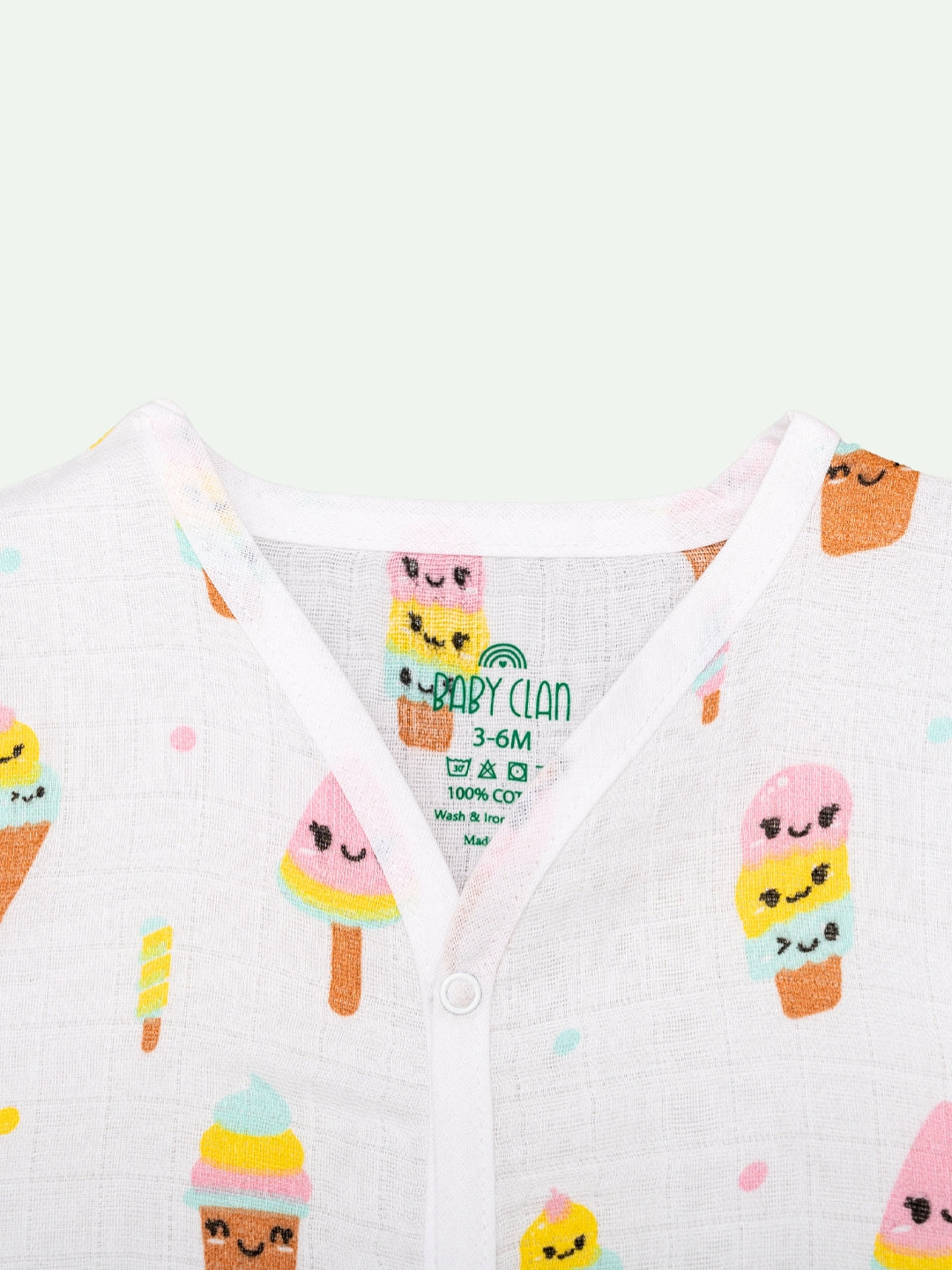 Babyclan Muslin Front Open Jabla Top & Shorts Set - Ice Cream