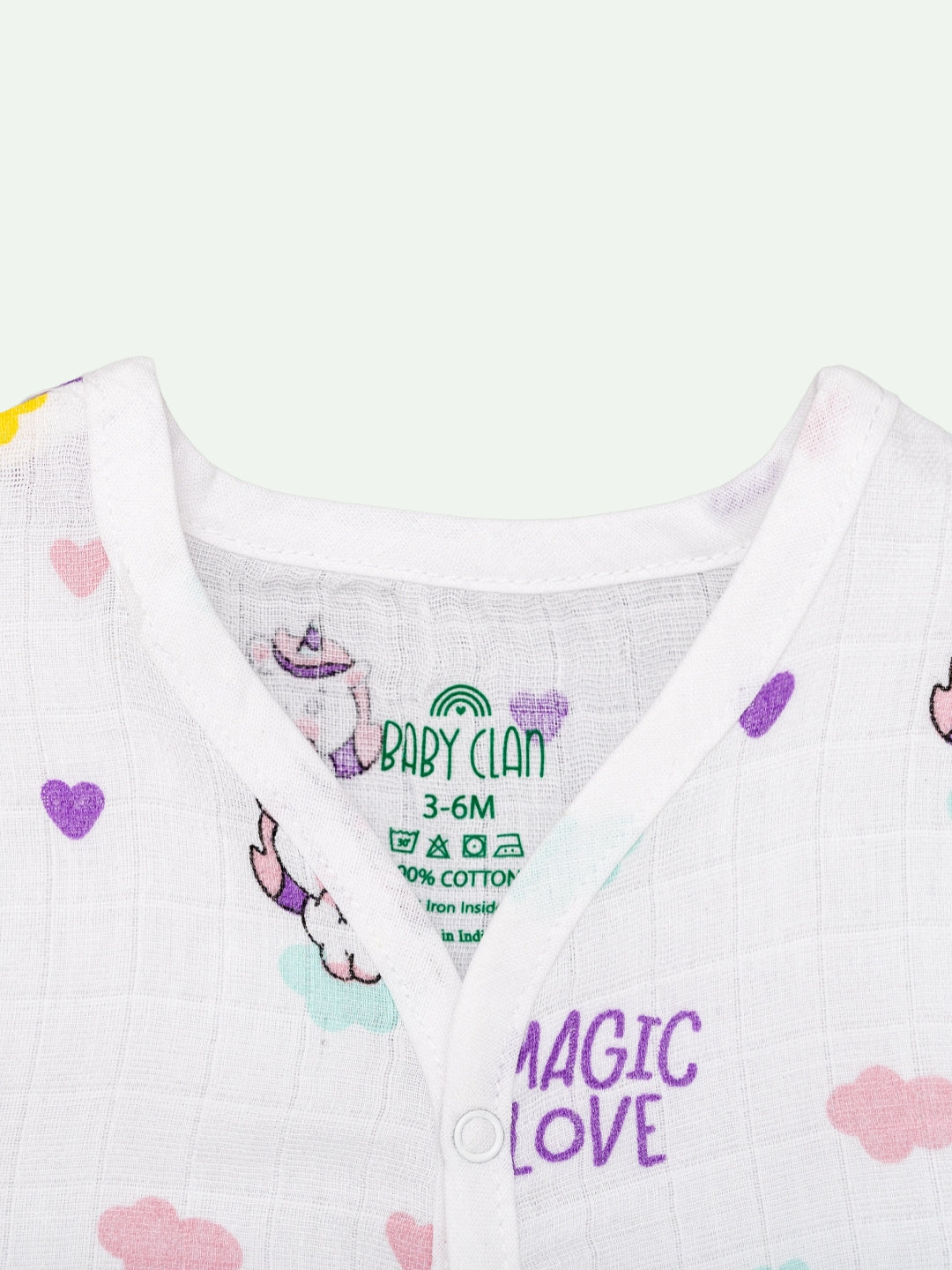 Babyclan Muslin Front Open Jabla Top & Shorts Set - Baby Unicorn