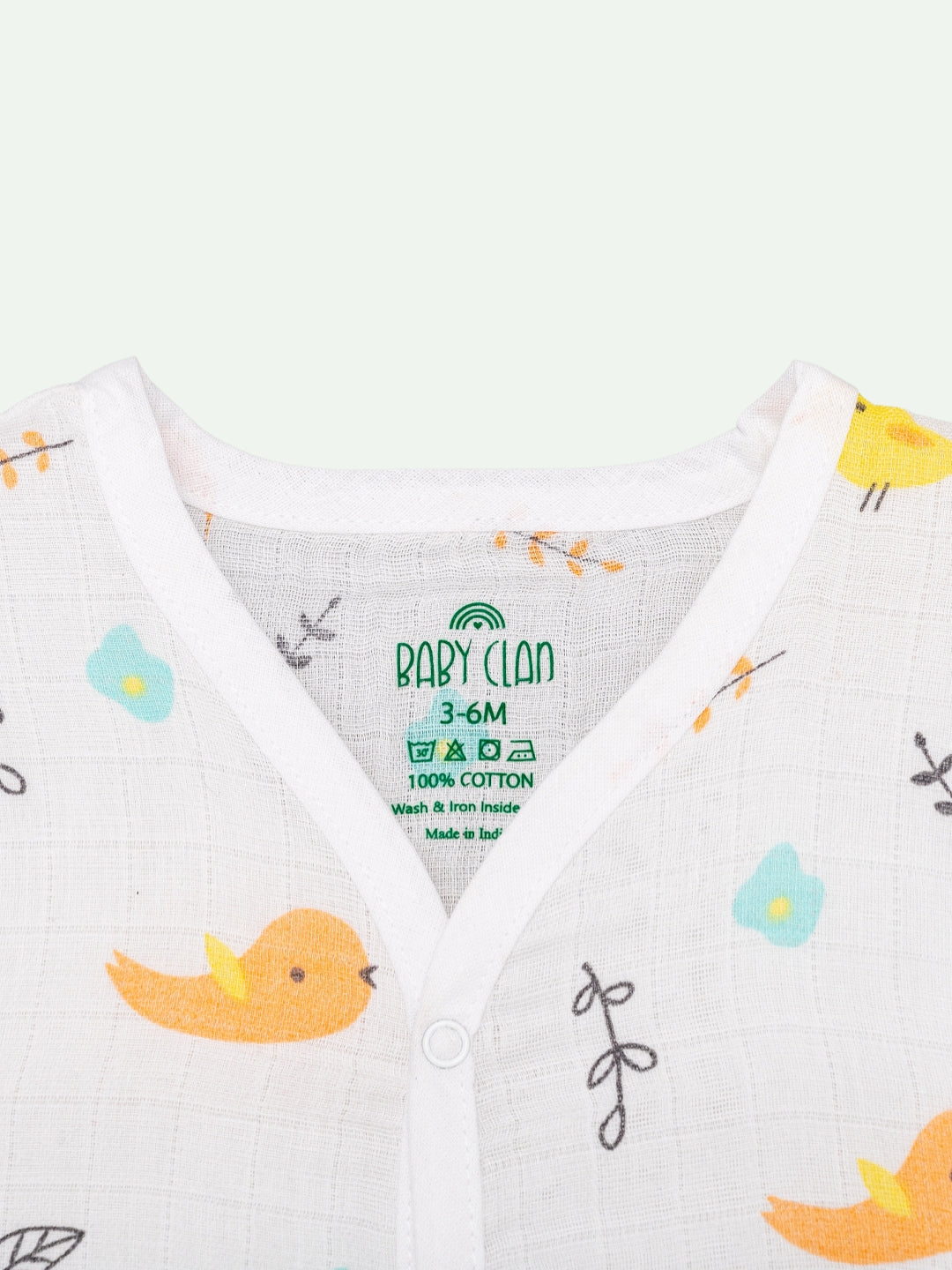 Babyclan Muslin Front Open Jabla Top & Shorts Set - Bird