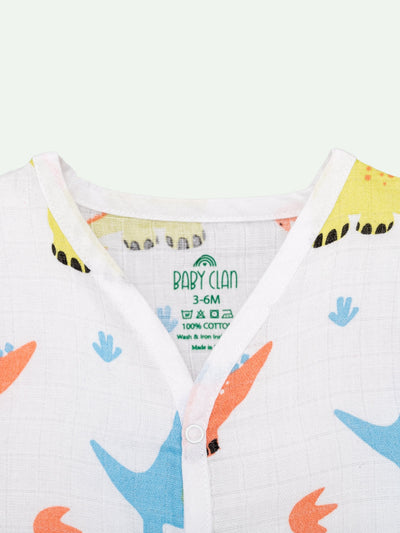 Babyclan Muslin Front Open Jabla Top & Shorts Set - Dino