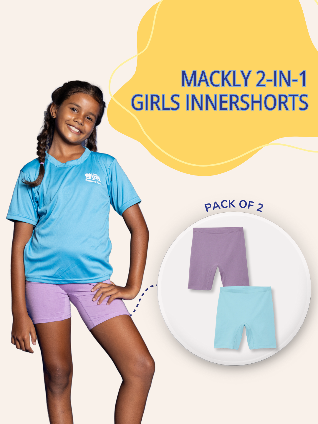 GIRLS INNERSHORTS, LAVENDER/AQUA BLUE