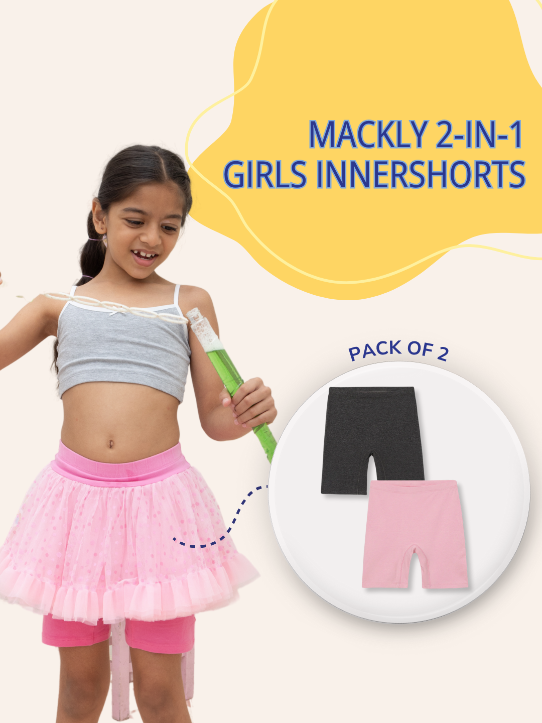 GIRLS INNERSHORTS, CHARCOAL MELANGE/PINK