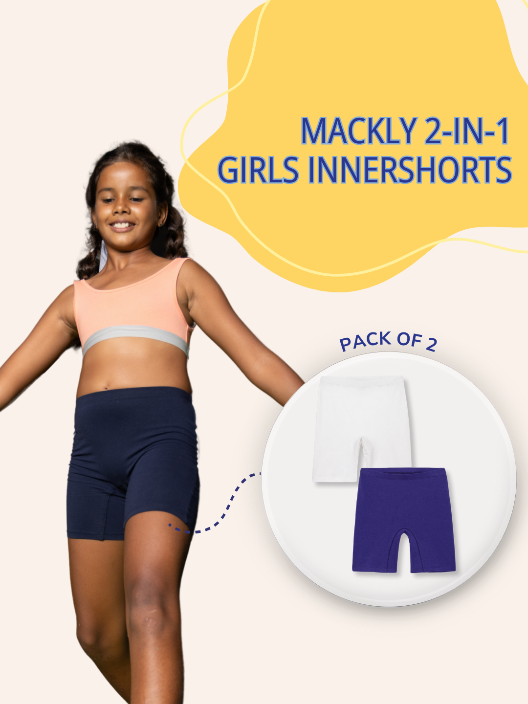 GIRLS INNERSHORTS, WHITE/NAVY