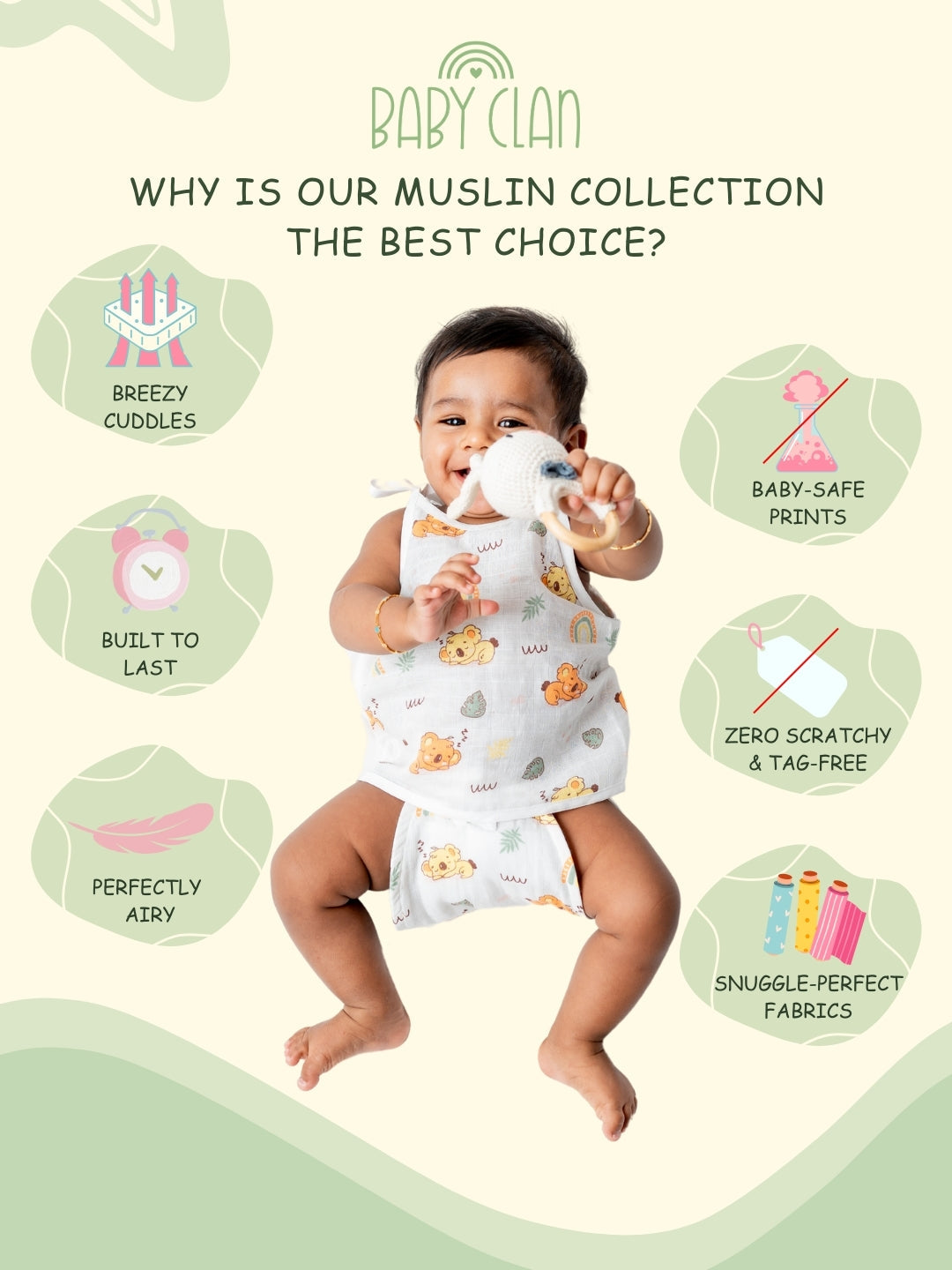 Babyclan Muslin Knotted Jabla Top & Nappy Set - Ice Cream