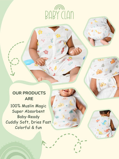 Babyclan Muslin Front Open Jabla Top & Shorts Set - Baby Unicorn