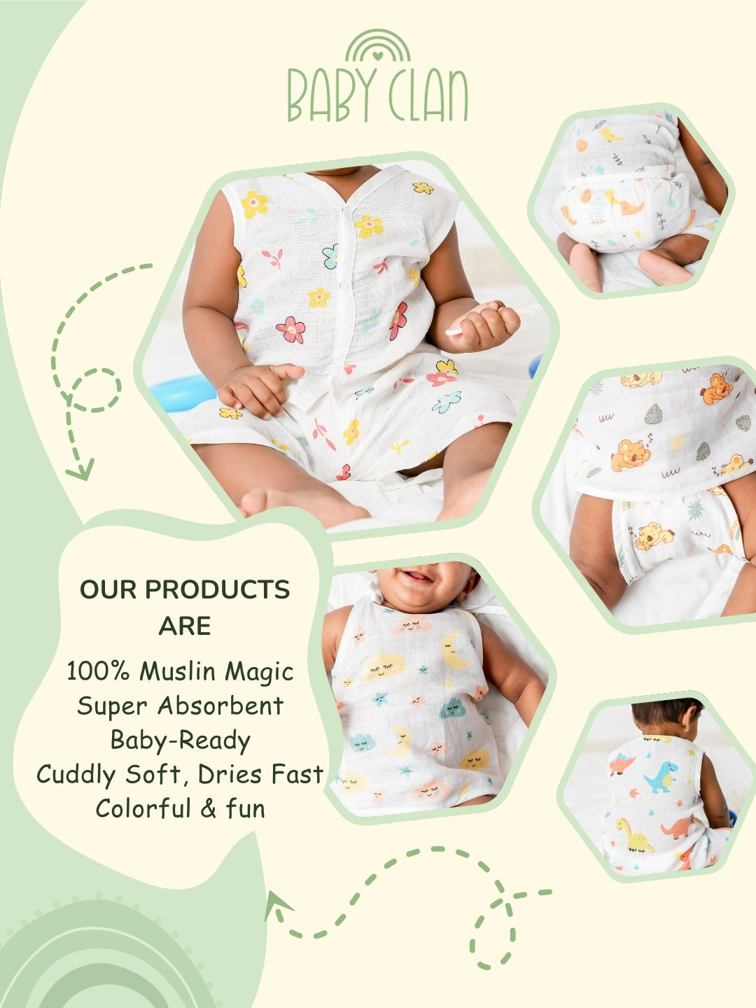 Babyclan Muslin Front Open Jabla Top & Shorts Set - Ice Cream