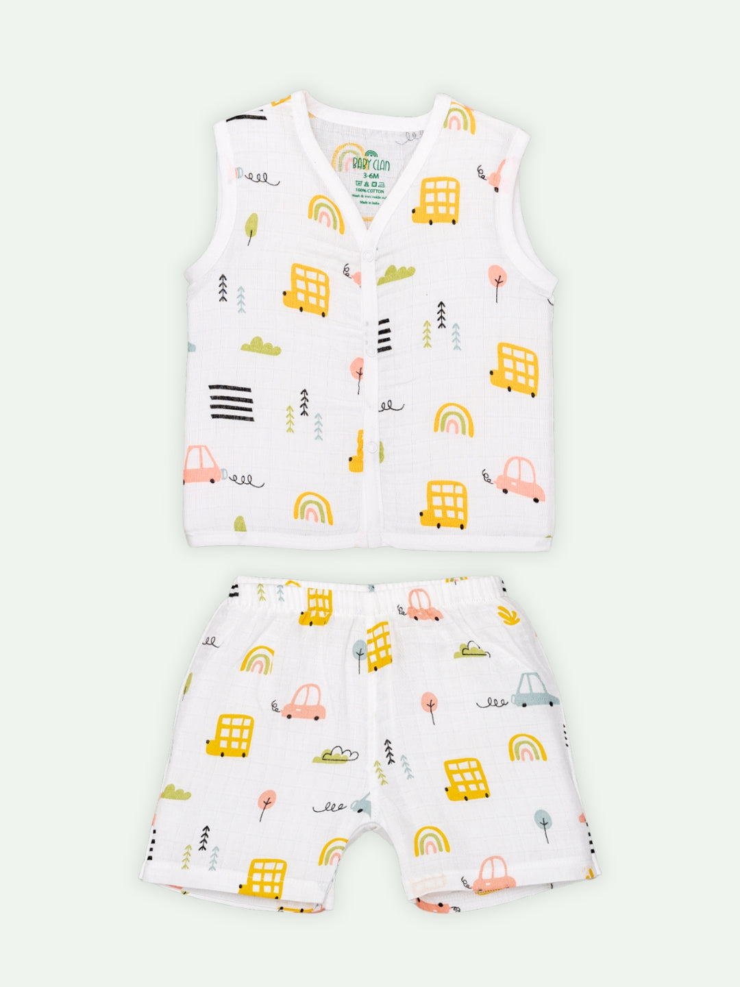 Babyclan Muslin Front Open Jabla Top & Shorts Set - Bus