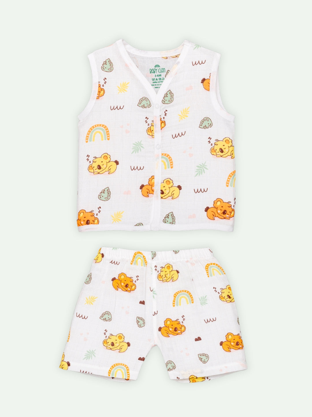 Babyclan Muslin Front Open Jabla Top & Shorts Set - Koala