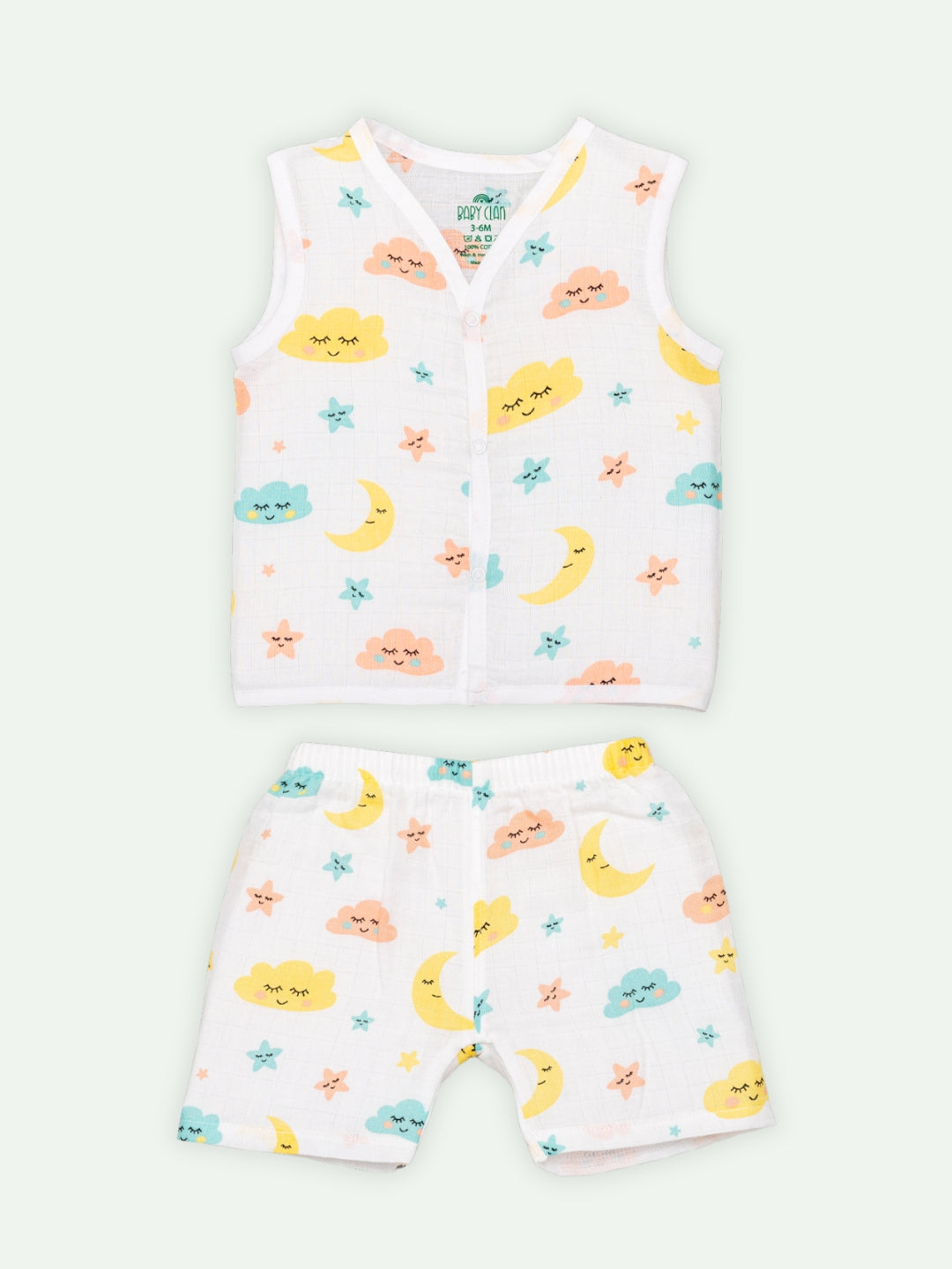 Babyclan Muslin Front Open Jabla Top & Shorts Set - Cloud