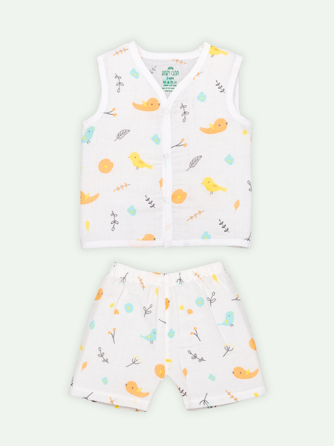 Babyclan Muslin Front Open Jabla Top & Shorts Set - Bird