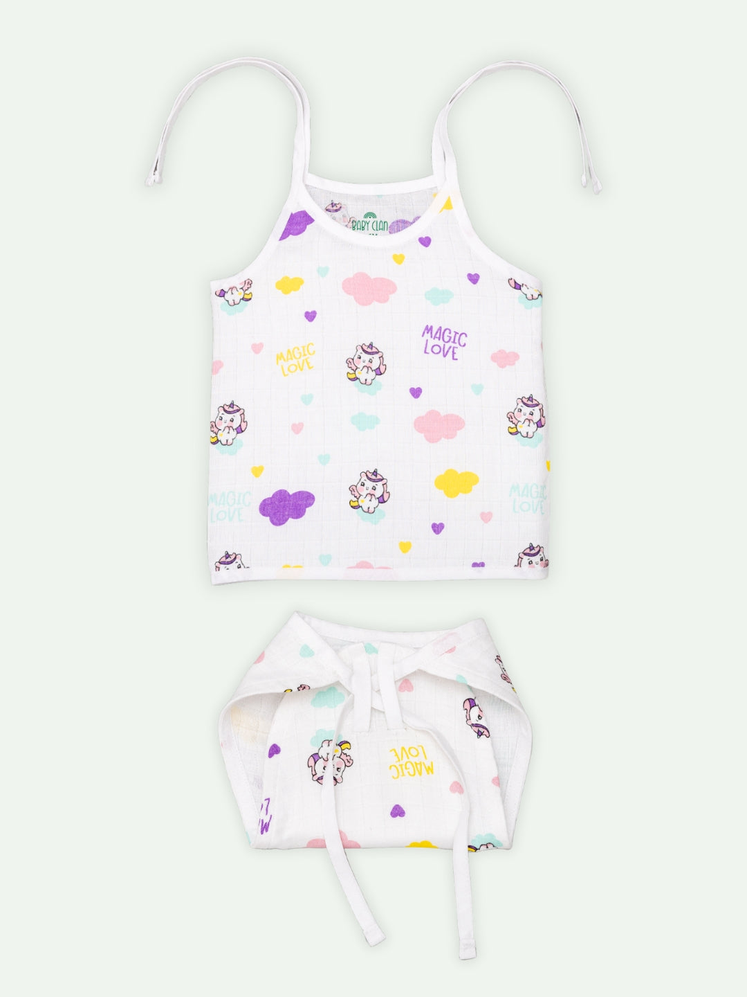 Babyclan Muslin Knotted Jabla Top & Nappy Set- Baby Unicorn