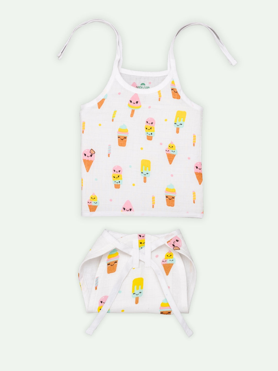 Babyclan Muslin Knotted Jabla Top & Nappy Set - Ice Cream