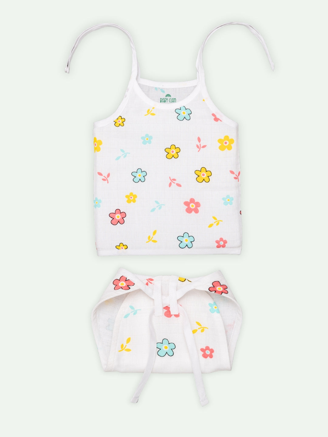 Babyclan Muslin Knotted Jabla Top & Nappy Set - Flower