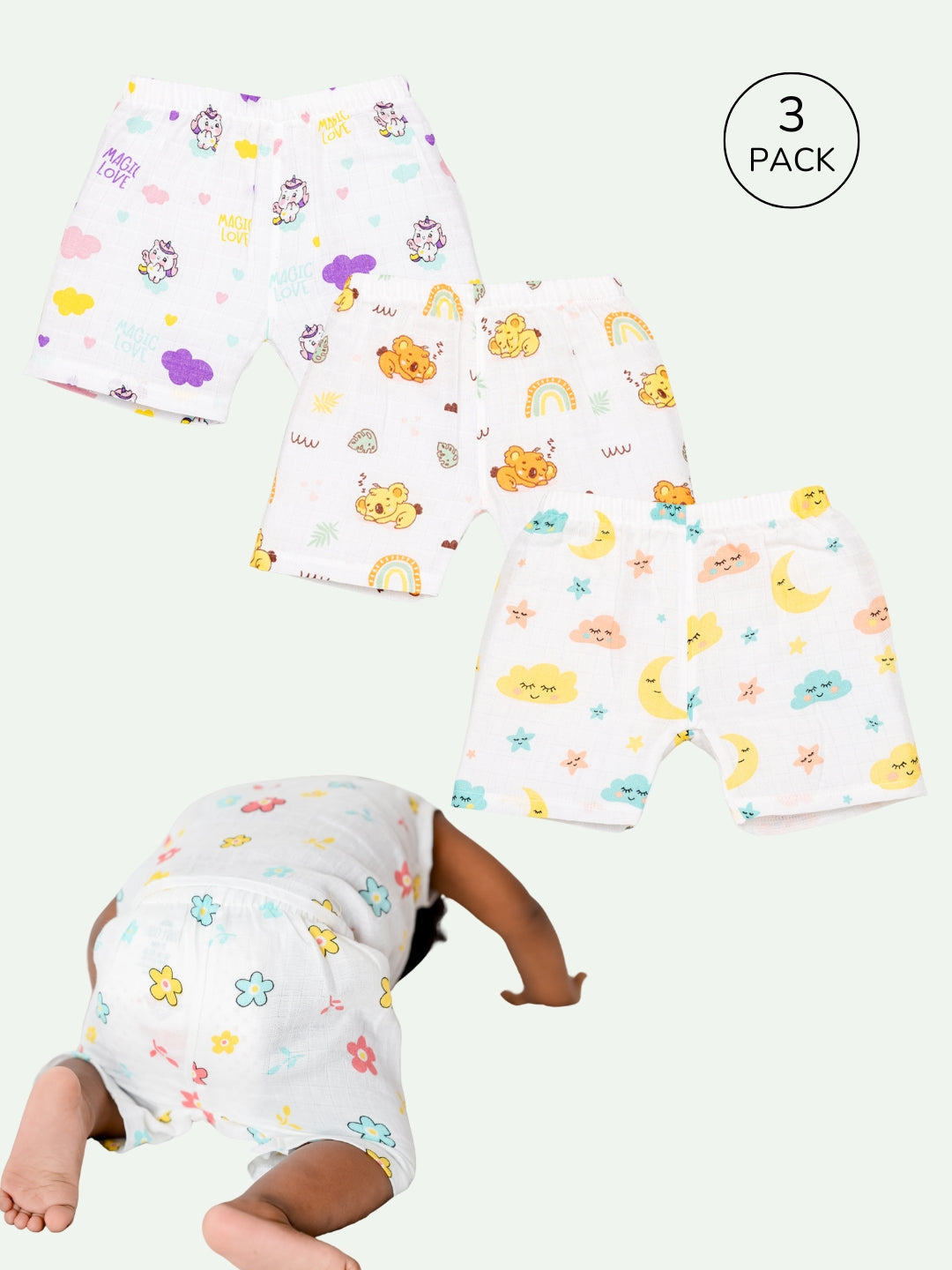 Babyclan Muslin Shorts - (Pack of 3)