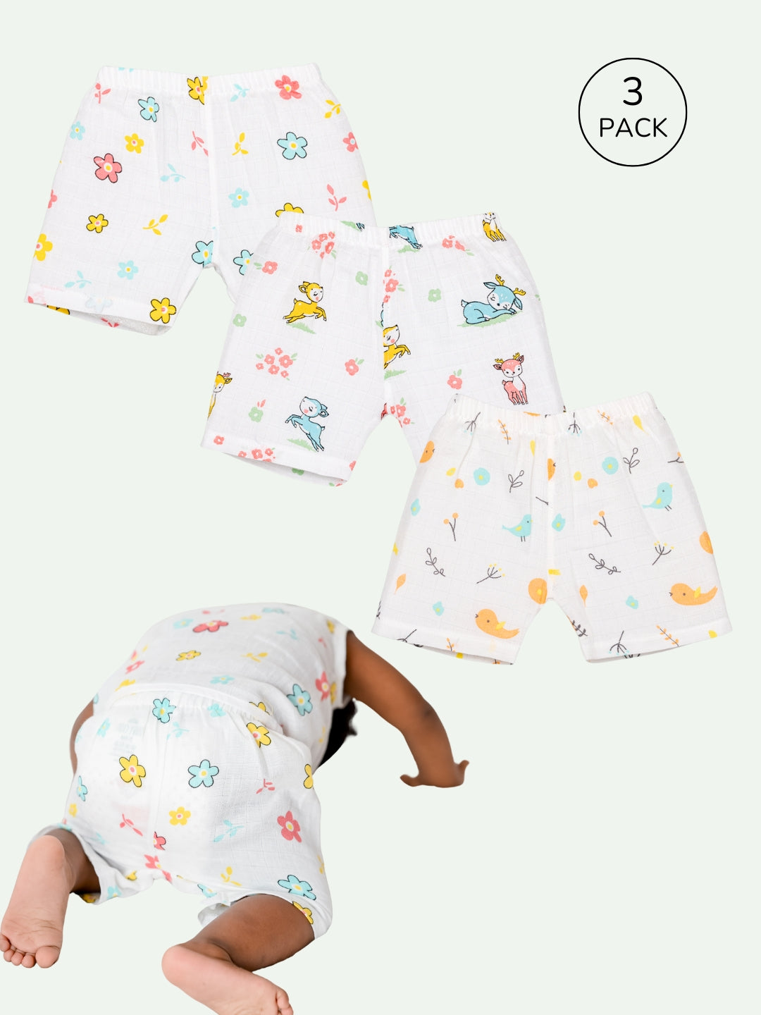 Babyclan Muslin Shorts - (Pack of 3)