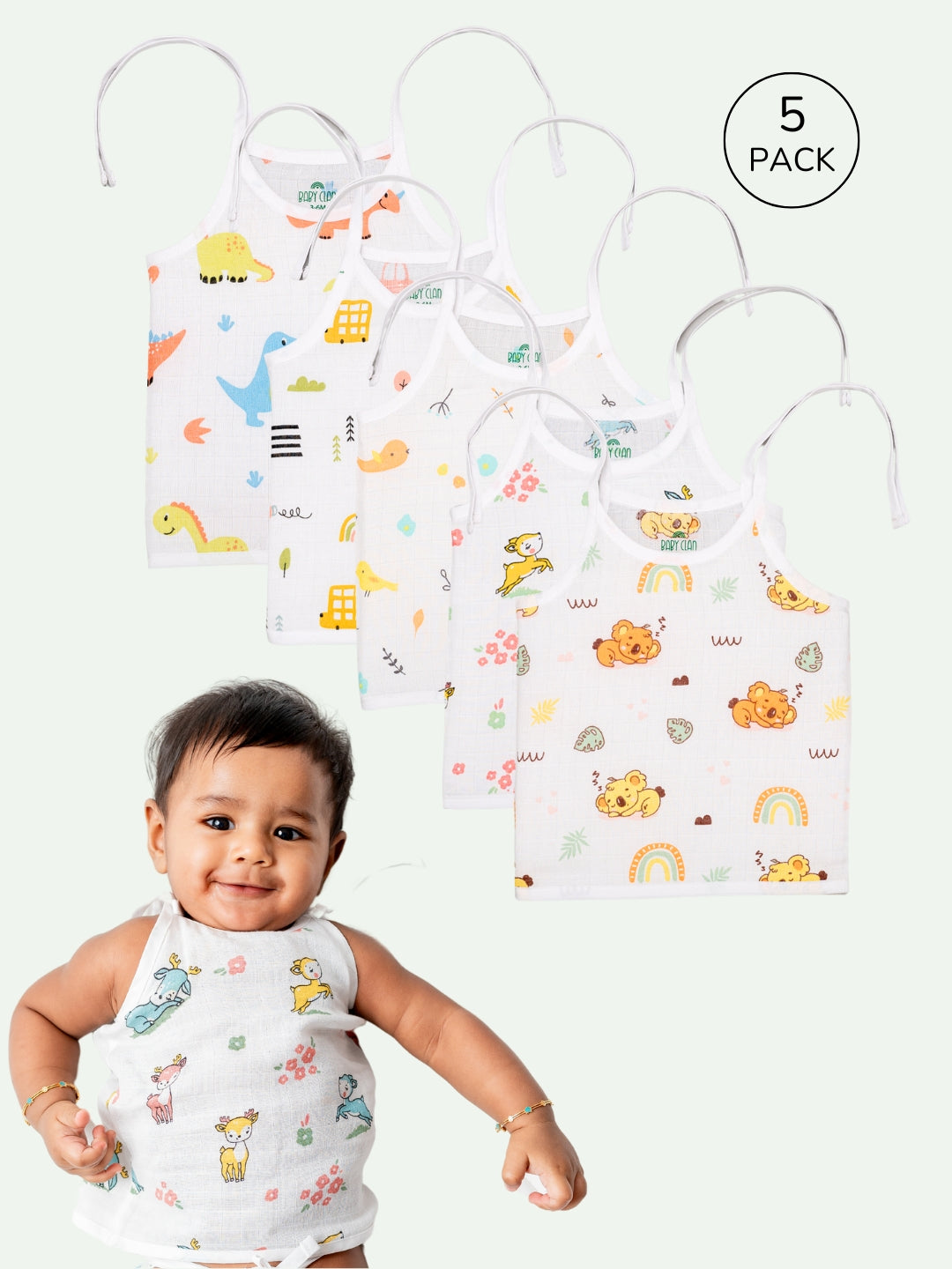 Babyclan Muslin Knotted Jabla Top - Printed (Pack of 5)