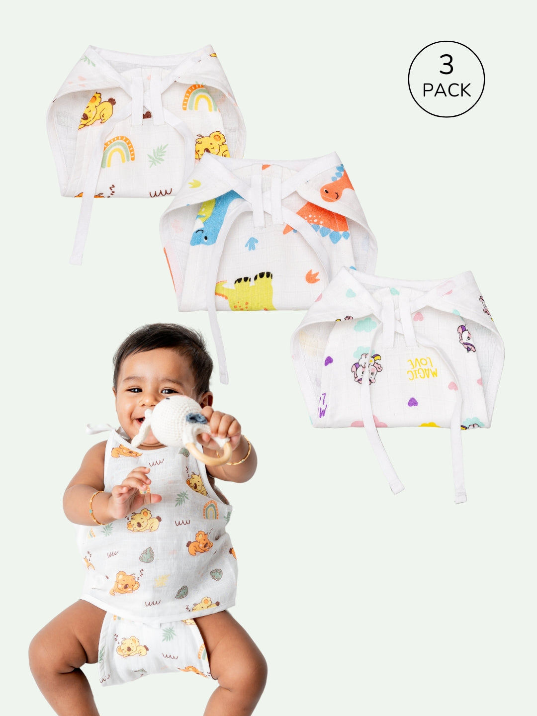 Babyclan Muslin Nappy - (Pack of 3)