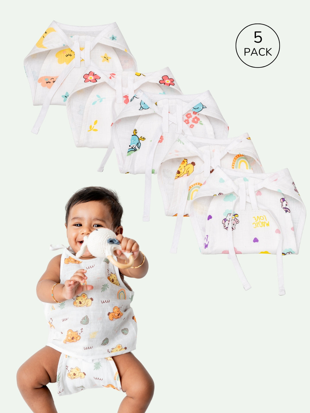 Babyclan Muslin Nappy - (Pack of 5)