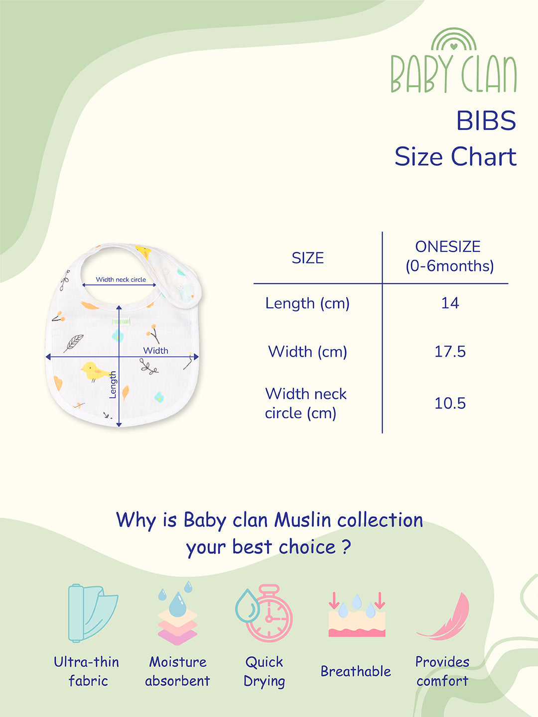 Babyclan Muslin Bibs – Pack of 2 | Soft, Absorbent & Gentle for Feeding Time