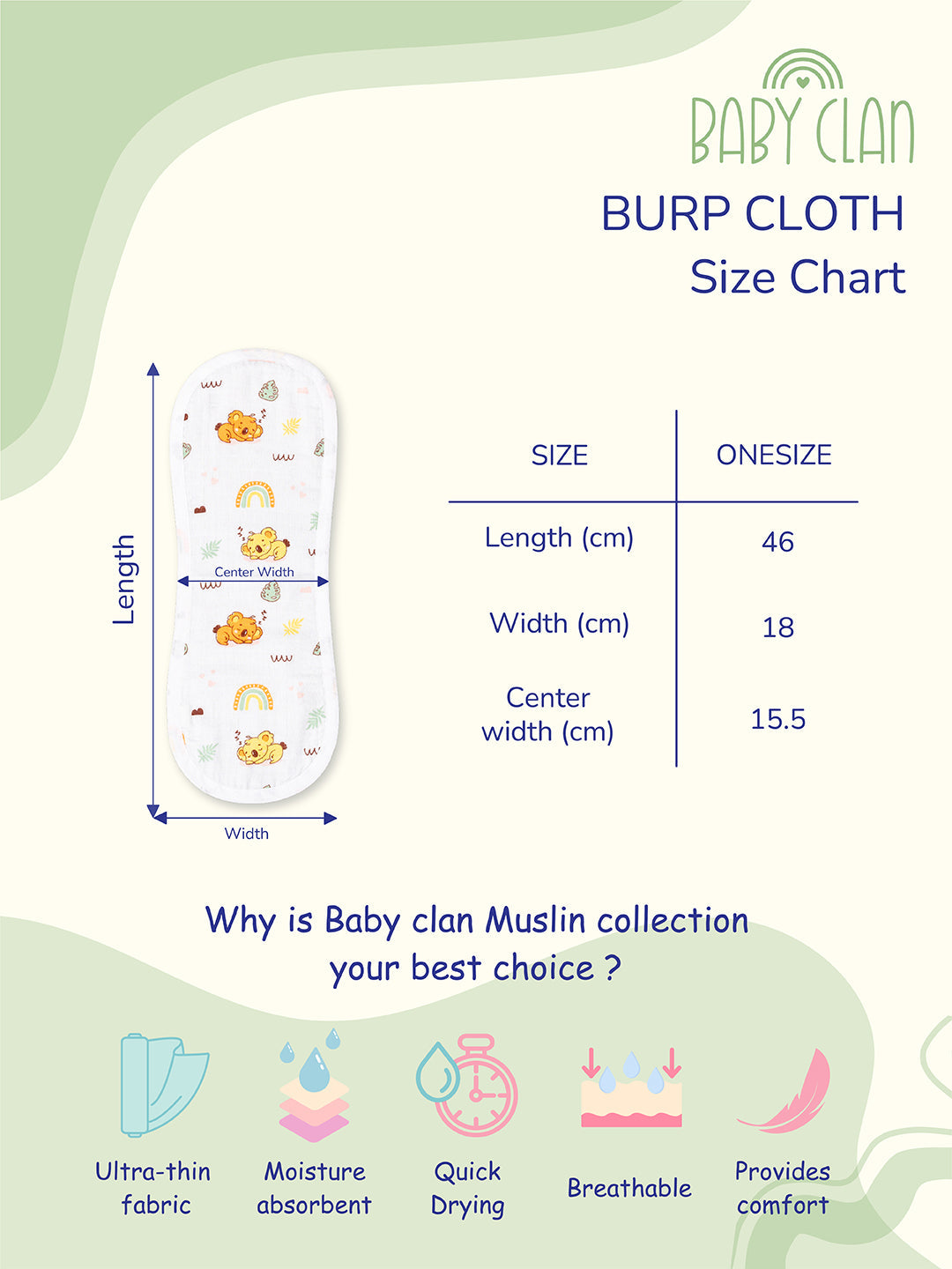 Babyclan Muslin Burp Cloth | Soft, Absorbent & Gentle on Baby Skin