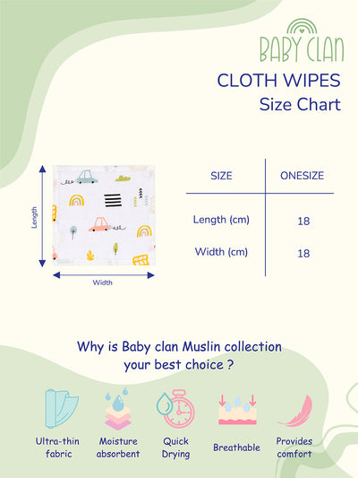 Babyclan Muslin Cloth Wipes – Pack of 4 | Soft, Reusable & Gentle on Baby’s Skin