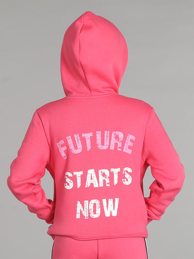 Future Starts Now Girls Printed Hoodie