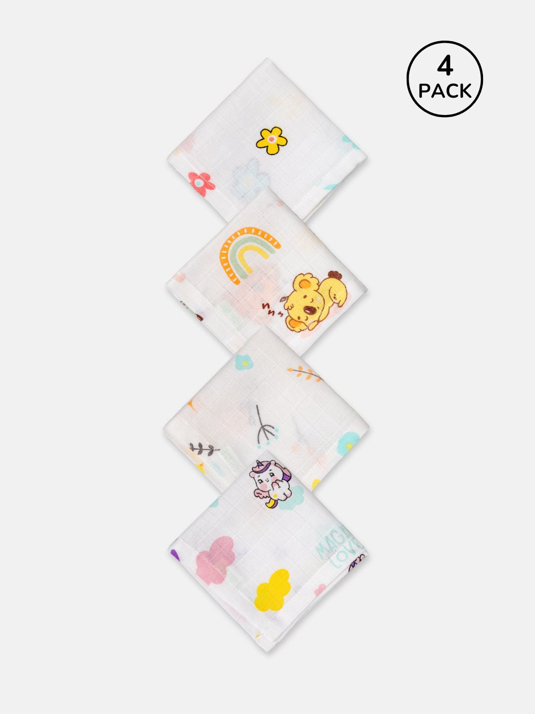 Babyclan Muslin Cloth Wipes – Pack of 4 | Soft, Reusable & Gentle on Baby’s Skin