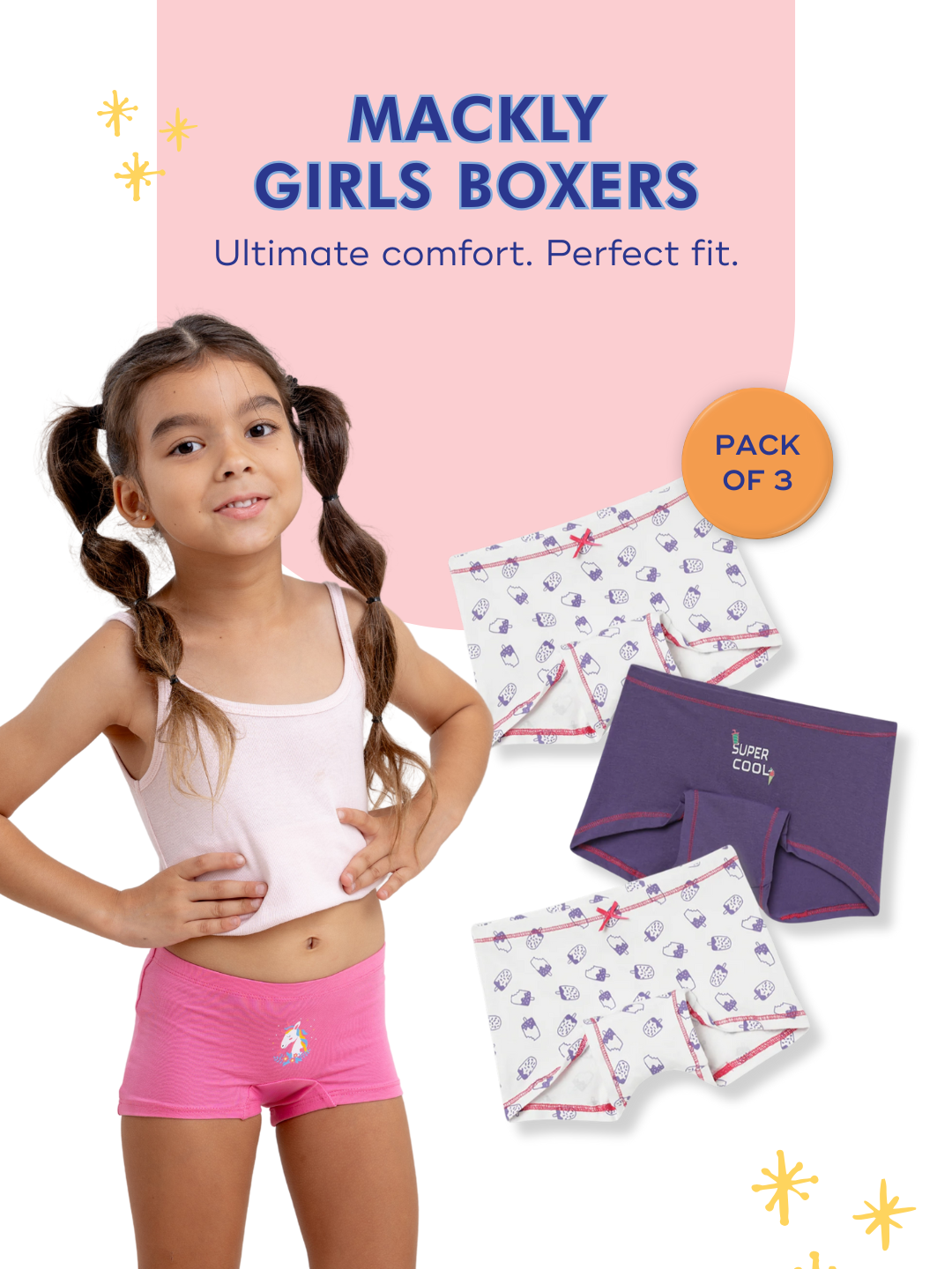 Mackly Girls Boxers - Pack of 3