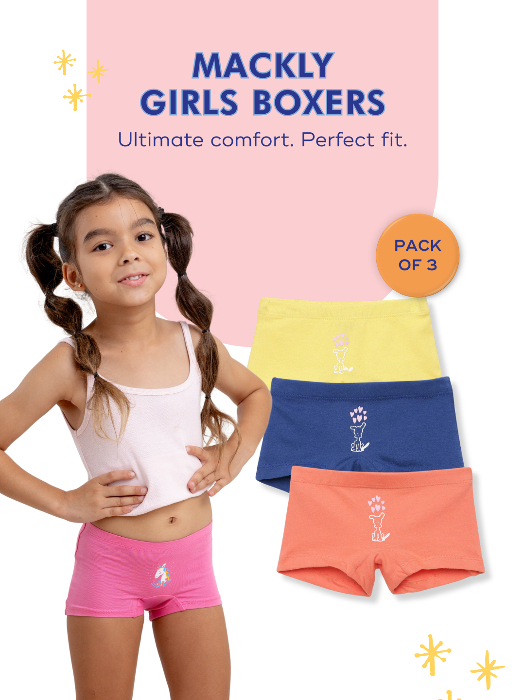 Mackly Girls Boxers - Pack of 3